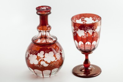Hill-Stead Glassware Red Bottle and Goblet